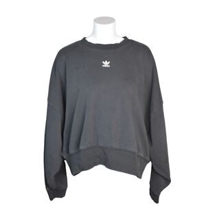 Adidas Trefoil Mini Logo Oversized Cropped Sweatshirt Black Athleisure Large